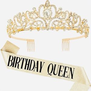 Gold Tiara and Sash Set for Birthday Celebrations